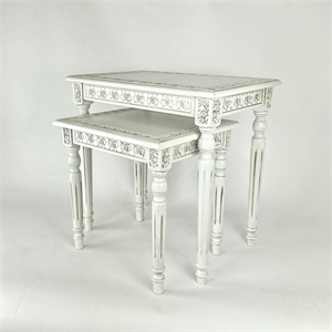 Floral nesting tables in Birchwood Antique White color 18Wx15.5Dx23H