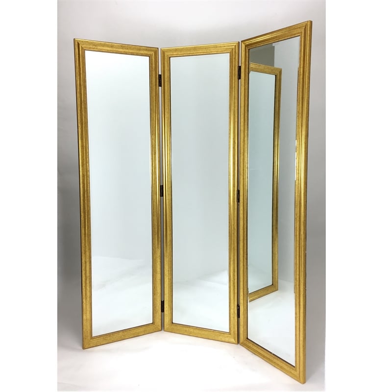 Hollywood Full Dressing Mirror 60Wx72H 3 Panel Gold Color Double Hinged Divider