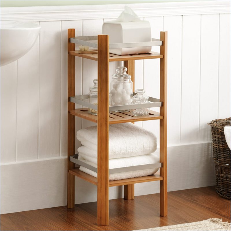 Altra Furniture Bamboo Bathroom Tower with 3 Shelves in Cherry Finish ...