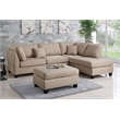 Poundex 3 Piece Fabric Sectional Sofa Set with Ottoman in Sand Brown