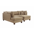 Poundex 3 Piece Fabric Sectional Sofa Set with Ottoman in Sand Brown
