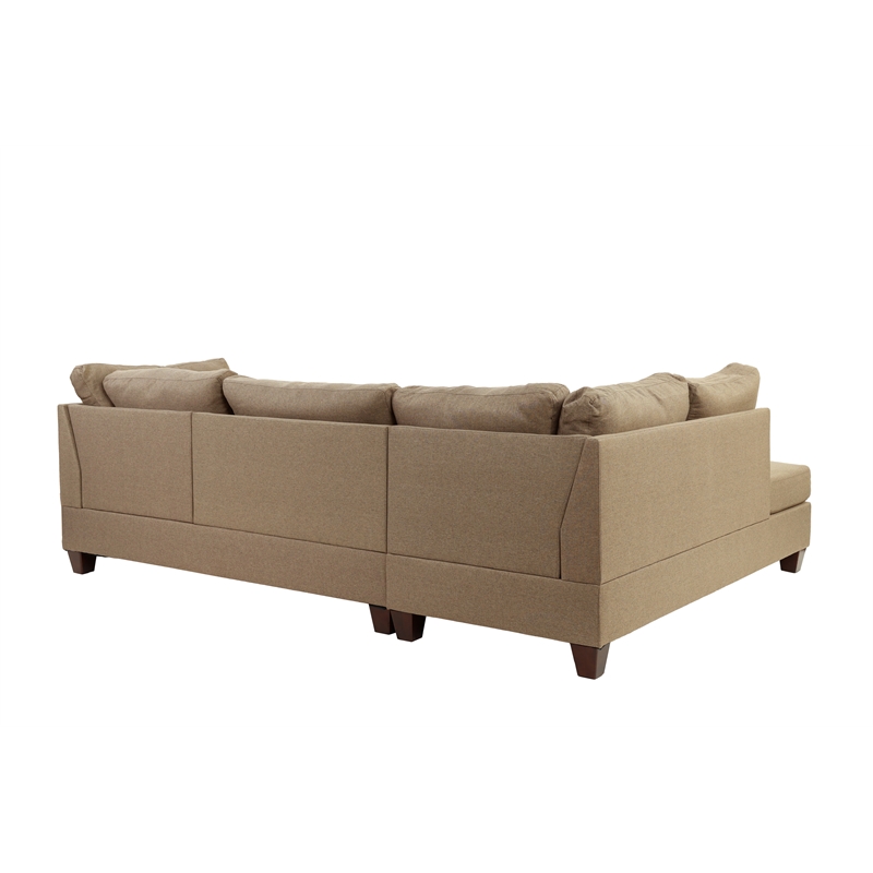 Poundex 3 Piece Fabric Sectional Sofa Set with Ottoman in Sand Brown