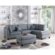 Poundex 3 Piece Fabric Reversible Sectional Sofa Set with Ottoman in Gray