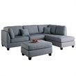 Poundex 3 Piece Fabric Reversible Sectional Sofa Set with Ottoman in Gray