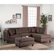 Poundex 3 Piece Fabric Sectional Sofa Set with Ottoman in Chocolate Brown