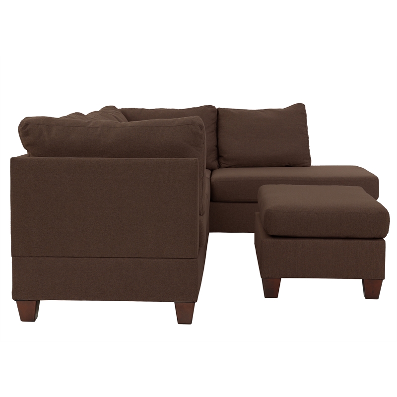 Poundex 3 Piece Fabric Sectional Sofa Set with Ottoman in Chocolate Brown