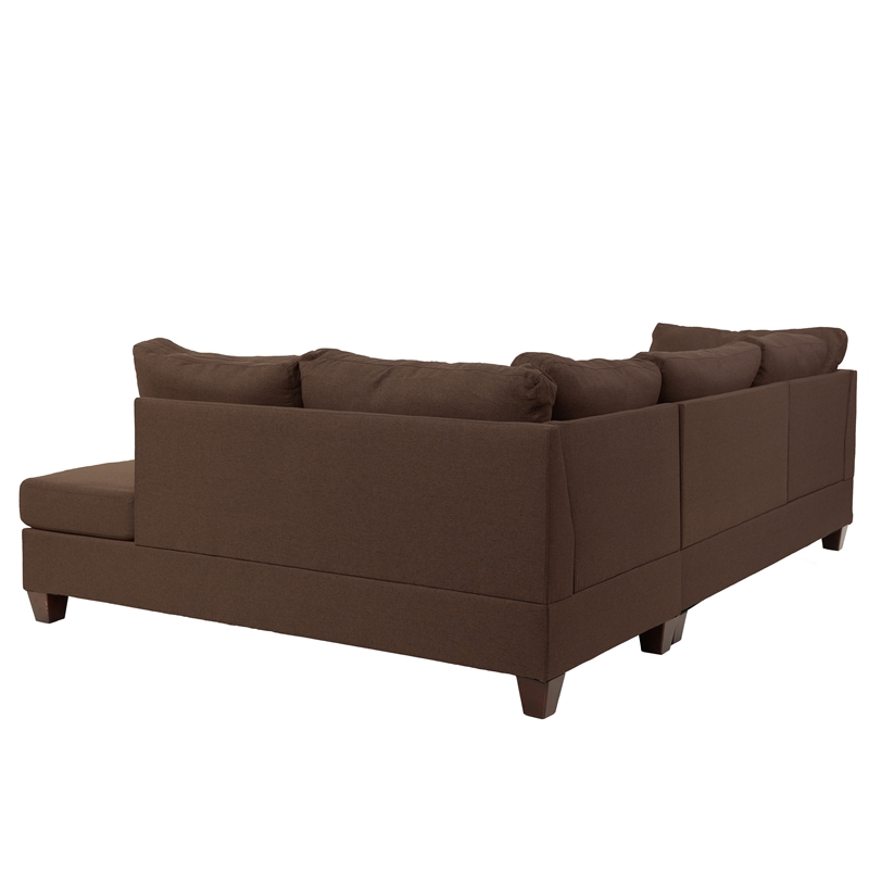 Poundex 3 Piece Fabric Sectional Sofa Set with Ottoman in Chocolate Brown