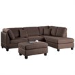 Poundex 3 Piece Fabric Sectional Sofa Set with Ottoman in Chocolate Brown