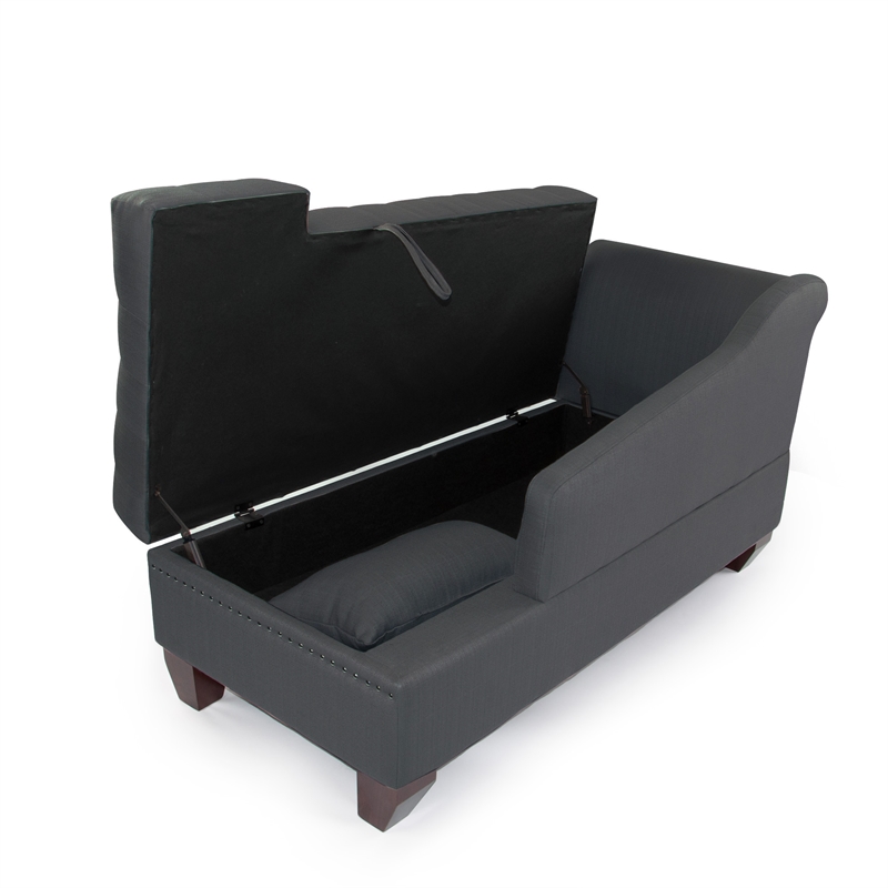 Poundex F1673 Fabric Chaise Lounge with Storage Base Slate Black
