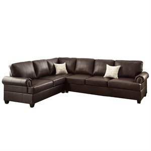 Poundex Furniture 2 Piece Faux Leather Reversible Sectional Sofa Set in Espresso
