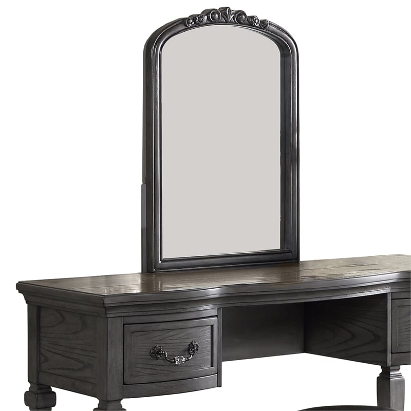Poundex Furniture Wood Vanity Set with Stool and Mirror in Gray Color