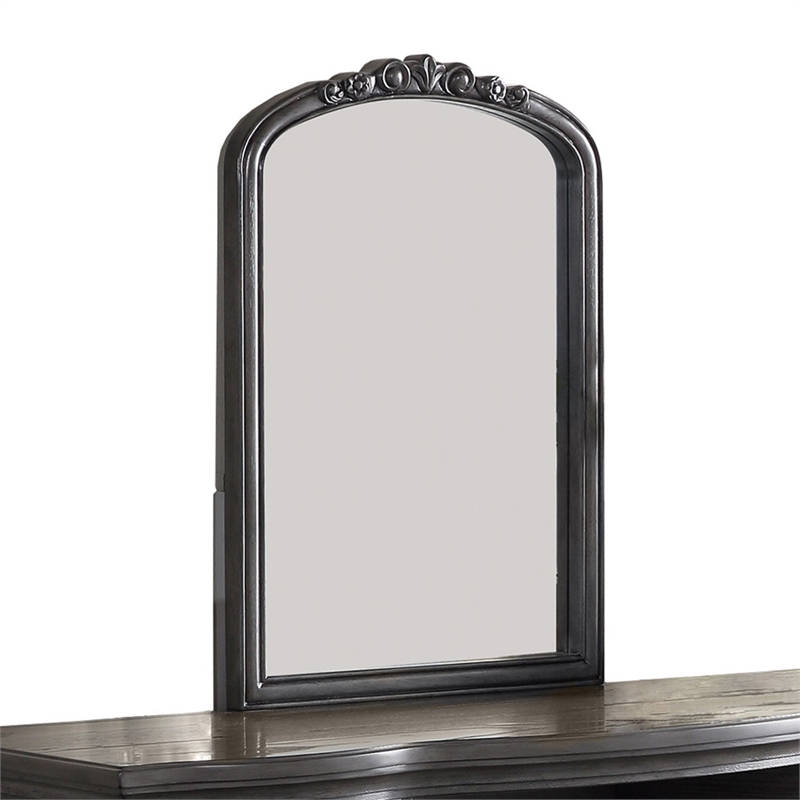 Poundex Furniture Wood Vanity Set with Stool and Mirror in Gray Color