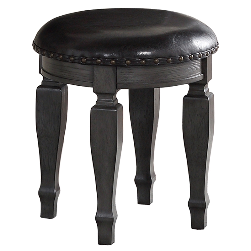 Poundex Furniture Wood Vanity Set with Stool and Mirror in Gray Color