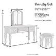 Poundex Furniture Wood Vanity Set with Stool and Mirror in Gray Color