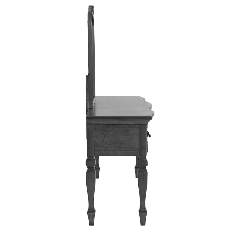 Poundex Furniture Wood Vanity Set with Stool and Mirror in Gray Color