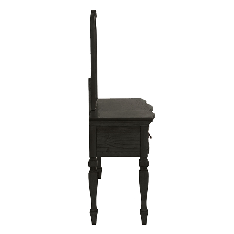 Poundex Furniture Wood Vanity Set with Stool and Mirror in Black
