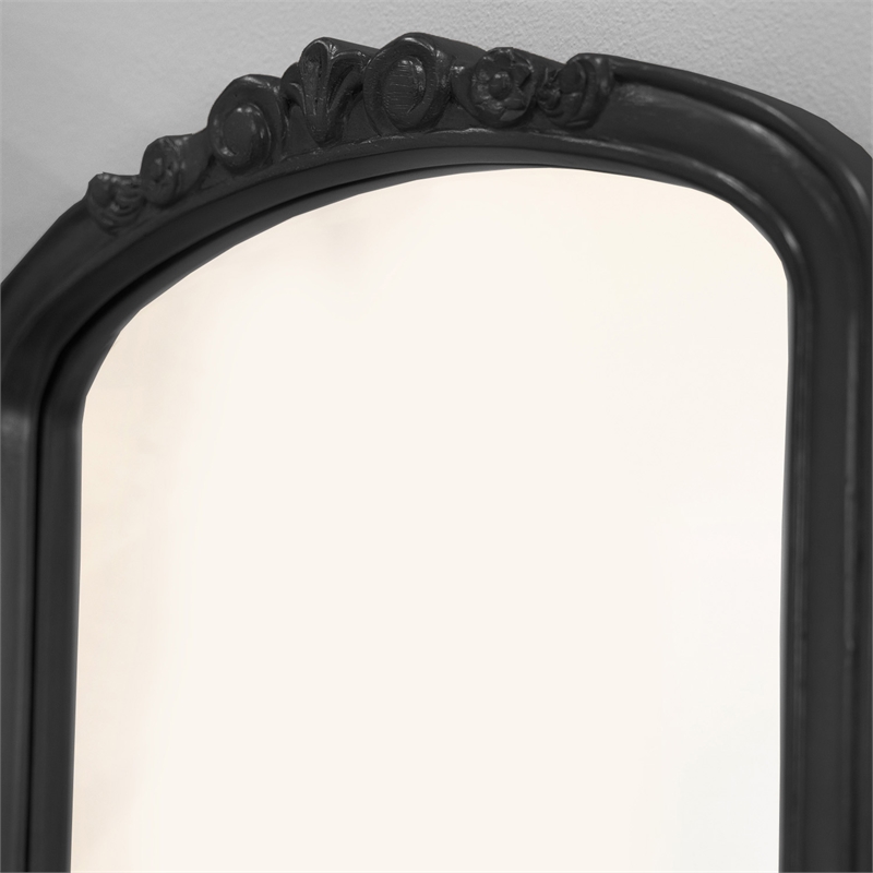 Poundex Furniture Wood Vanity Set with Stool and Mirror in Black