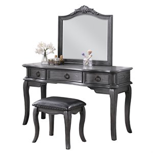 poundex wood vanity set with stool and mirror