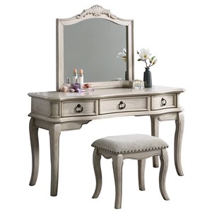 poundex wood vanity set with stool and mirror