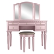 Poundex Furniture Wood Vanity Set with Mirror and Stool in Pink Rose Gold Color