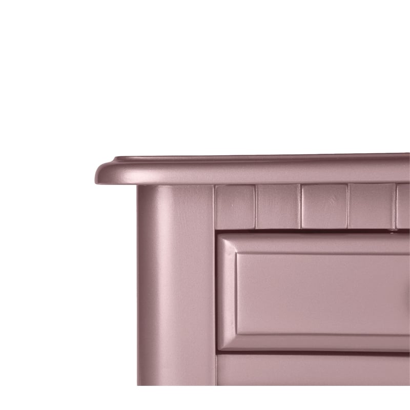 Poundex Furniture Wood Vanity Set with Mirror and Stool in Pink Rose Gold Color