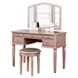 Poundex Furniture Wood Vanity Set with Mirror and Stool in Pink Rose Gold Color