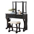 Poundex Furniture Wood Vanity Set with Stool and Mirror in Black