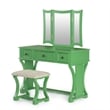 Poundex Wood Vanity Set with Stool and Mirror in Apple Green