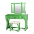 Poundex Wood Vanity Set with Stool and Mirror in Apple Green