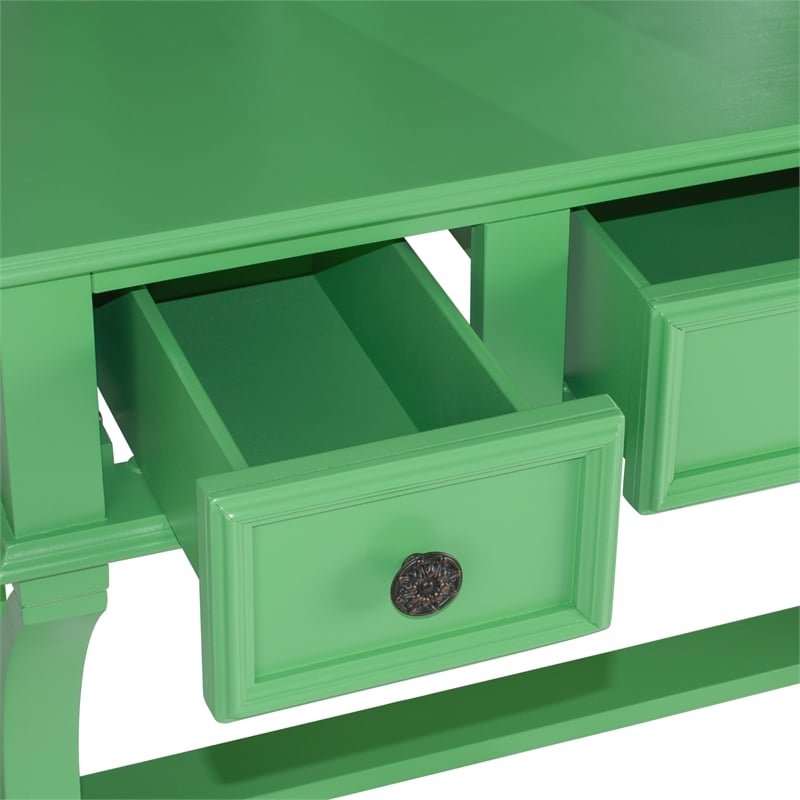 Poundex Wood Vanity Set with Stool and Mirror in Apple Green