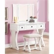 Poundex Furniture Wood Vanity Set with Stool and Mirror in White