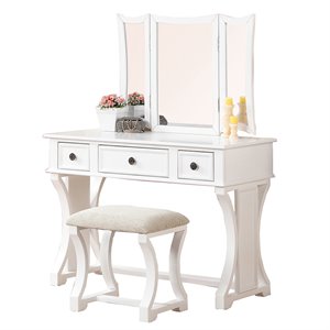 poundex furniture wood vanity set with stool and mirror (ii)
