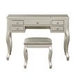 Poundex Furniture Wood Vanity Set with Stool and Mirror in Silver