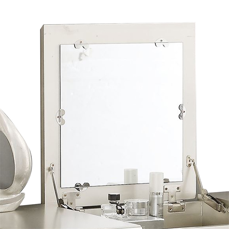 Poundex Furniture Wood Vanity Set with Stool and Mirror in Silver