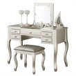 Poundex Furniture Wood Vanity Set with Stool and Mirror in Silver
