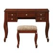 Poundex Furniture Wood Vanity Set with Stool and Mirror in Cherry