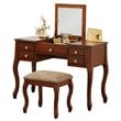 Poundex Furniture Wood Vanity Set with Stool and Mirror in Cherry