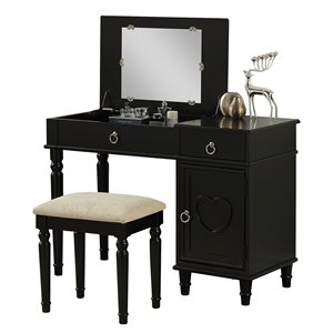 poundex furniture wood vanity set with stool and mirror (iv)