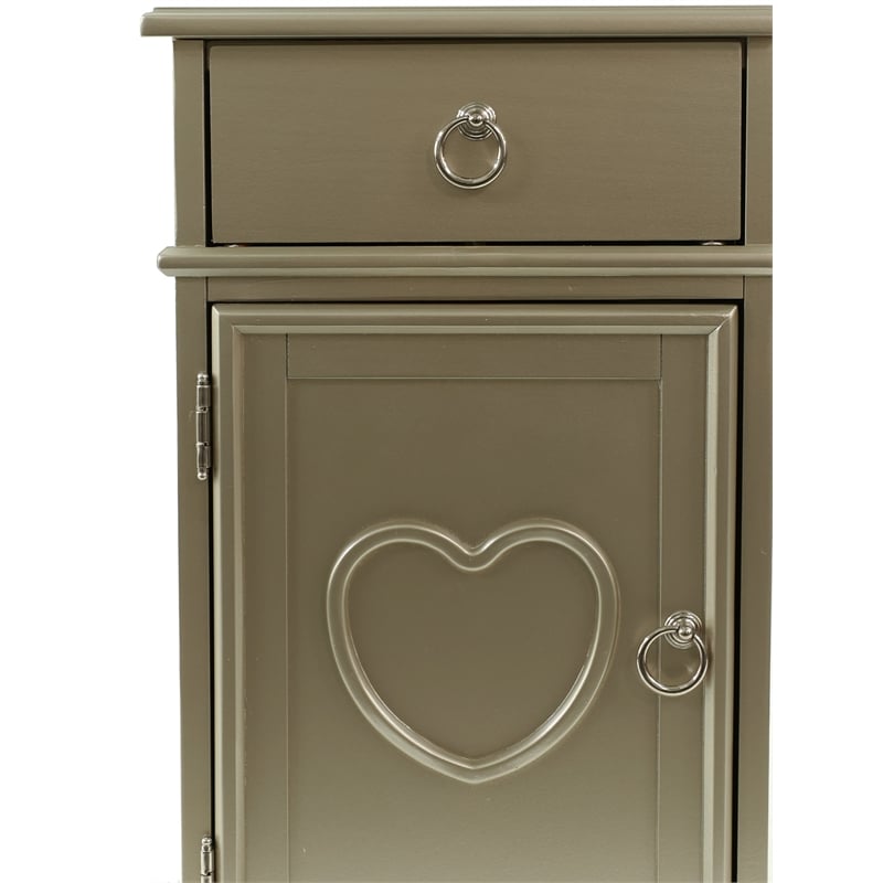 Poundex Furniture Wood Vanity Set with Stool and Mirror in Silver