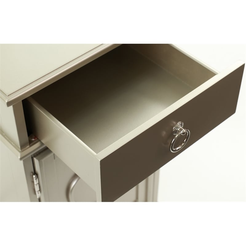 Poundex Furniture Wood Vanity Set with Stool and Mirror in Silver