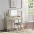 Poundex Furniture Wood Vanity Set with Stool and Mirror in Silver