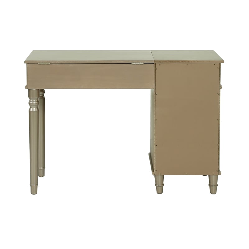 Poundex Furniture Wood Vanity Set with Stool and Mirror in Silver