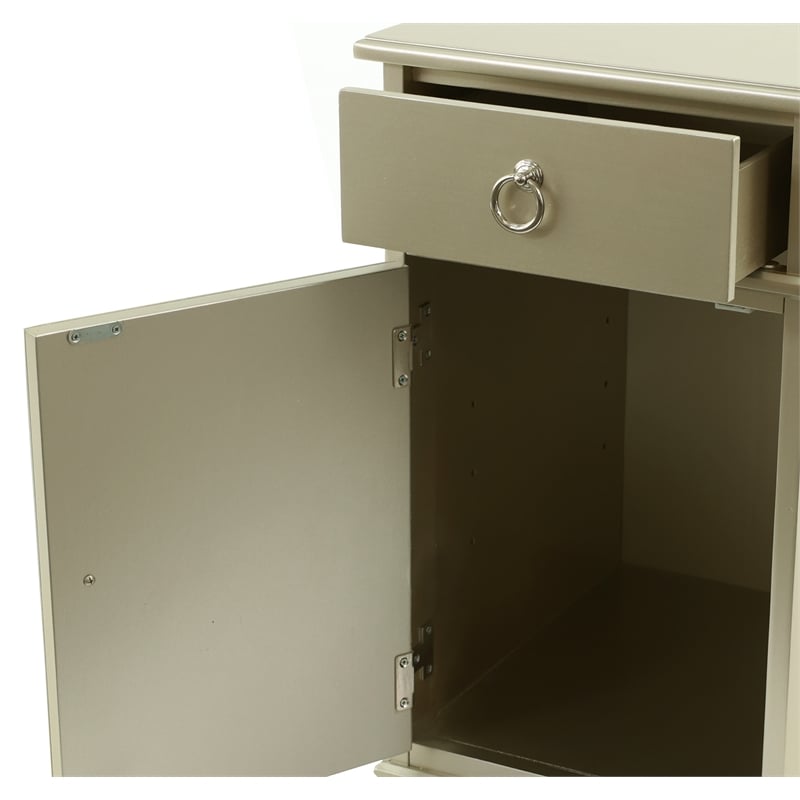 Poundex Furniture Wood Vanity Set with Stool and Mirror in Silver