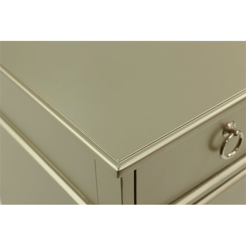 Poundex Furniture Wood Vanity Set with Stool and Mirror in Silver