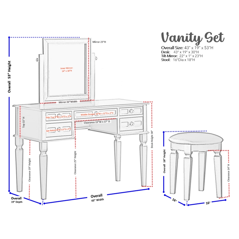 drage vanity set with stool