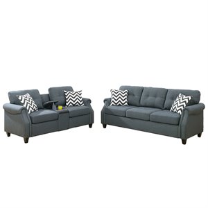 poundex 2 piece fabric sofa set with usb console