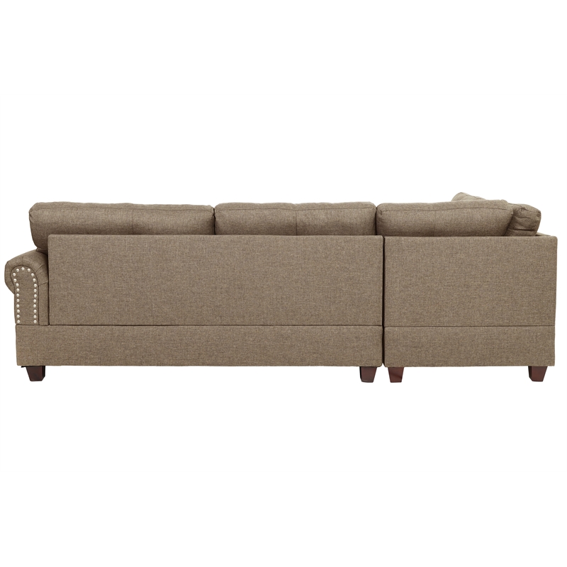 Poundex 3 Piece Fabric Sectional Sofa Set with Storage Ottoman in Light Coffee