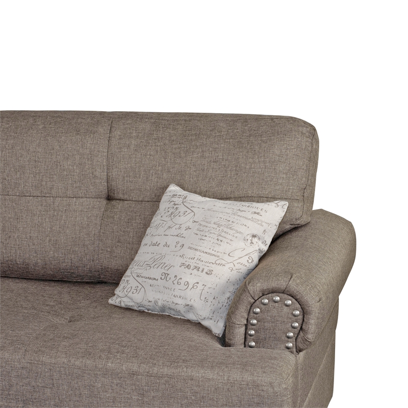 Poundex 3 Piece Fabric Sectional Sofa Set with Storage Ottoman in Light Coffee