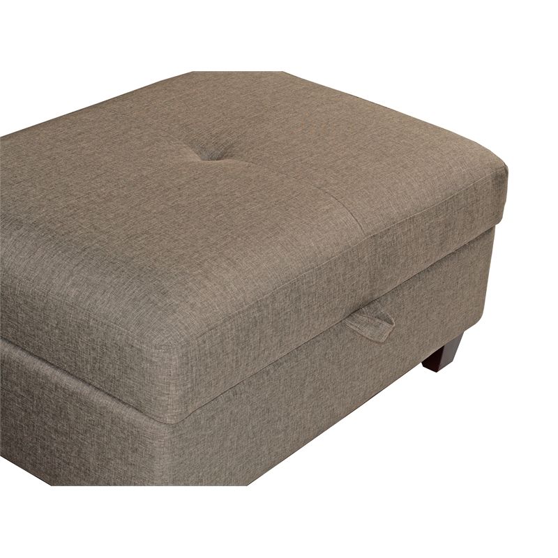 Poundex 3 Piece Fabric Sectional Sofa Set with Storage Ottoman in Light Coffee