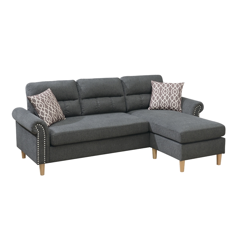 Poundex Furniture Fabric Reversible Sectional Sofa Set in Slate Gray Color